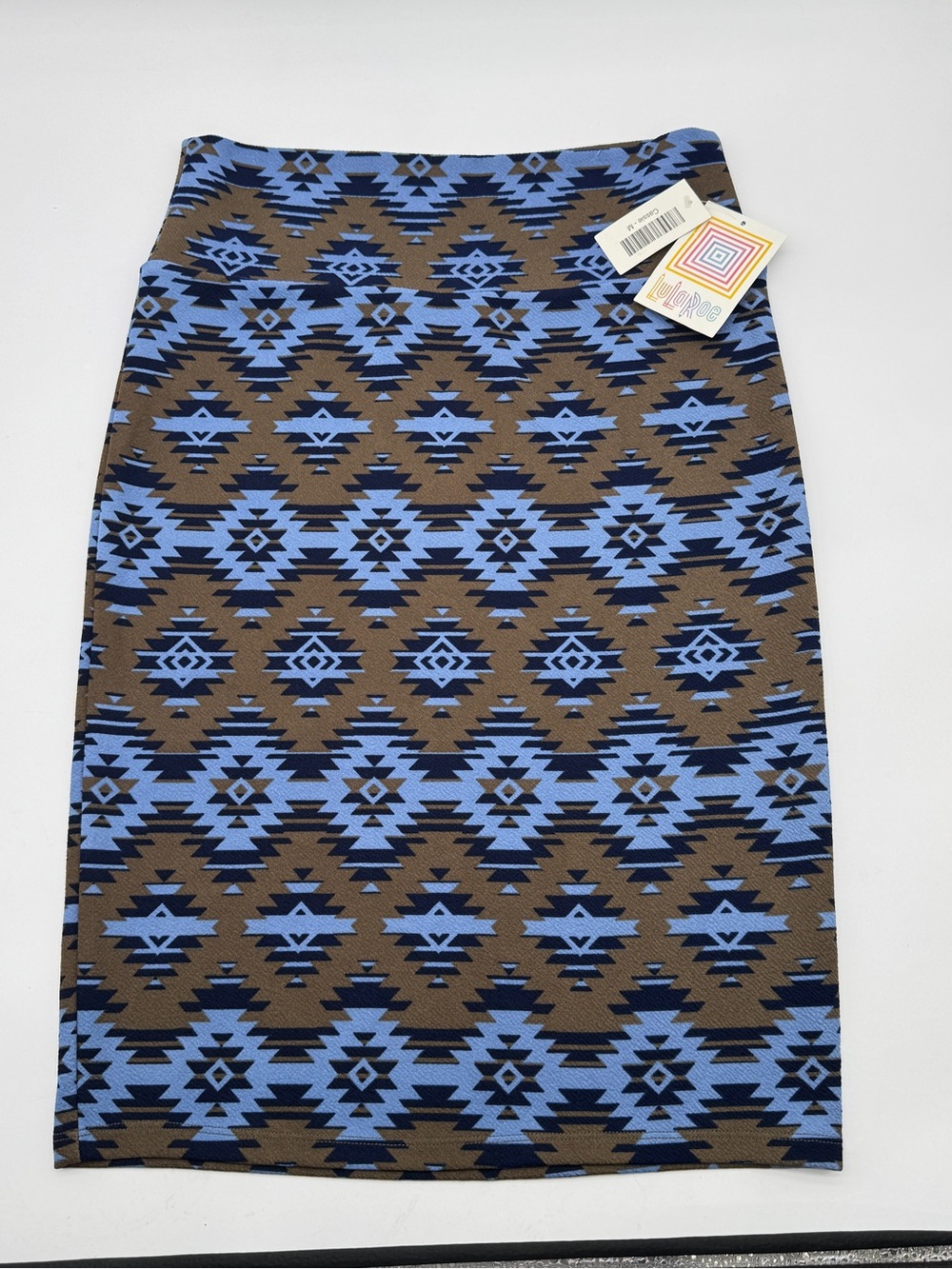 LuLaRoe Blue and Brown Aztec-Pattern Pencil Skirt